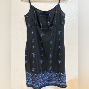 Basic Editions Spaghetti Strap Black and Blue Slip Midi Dress